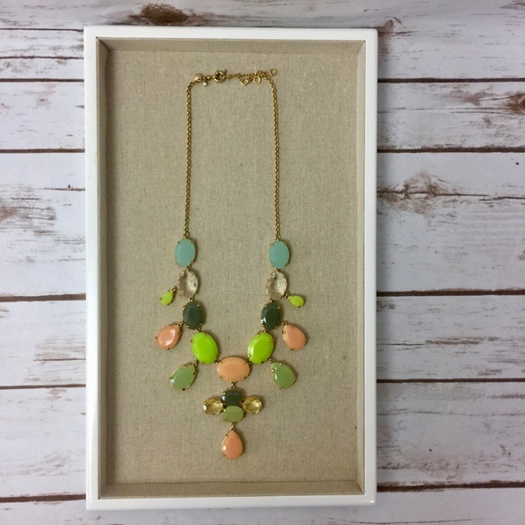J Crew Pink Green Pastel Oval Statement Necklace - Picture 5 of 8